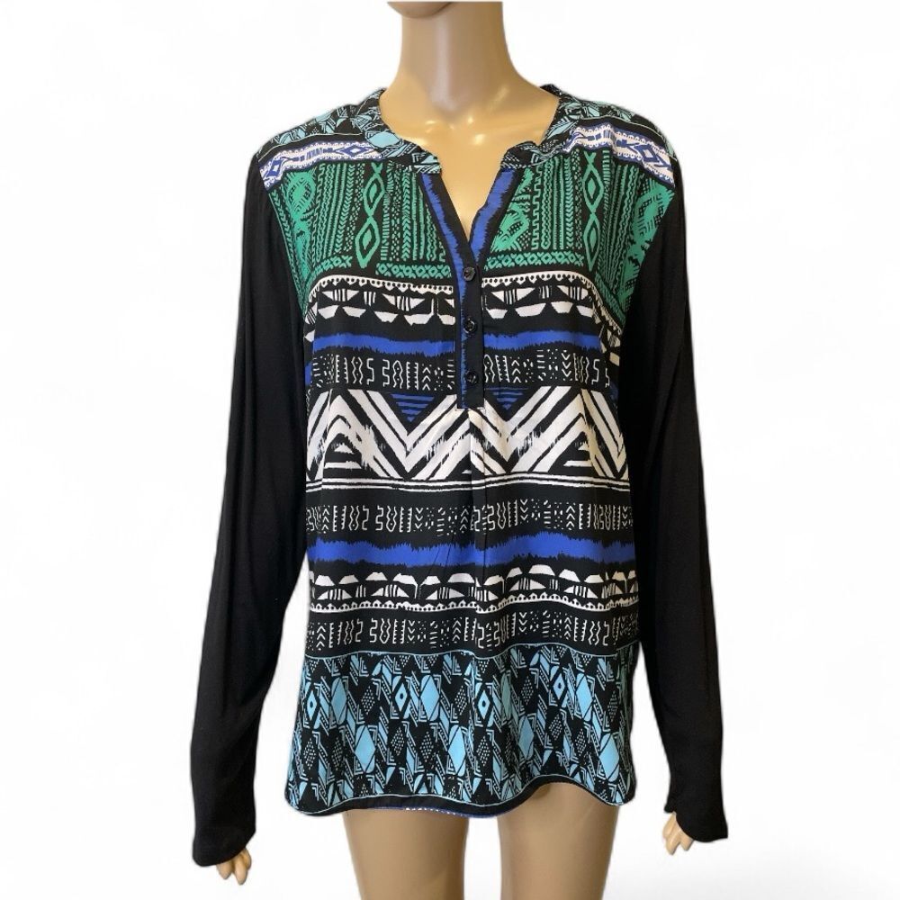 Via Milano Patterned Green and Black Women's Top size L